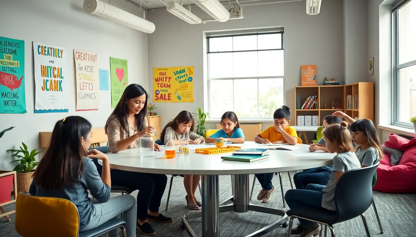 diverse students engaged in alternative education activities in a modern classroom.
