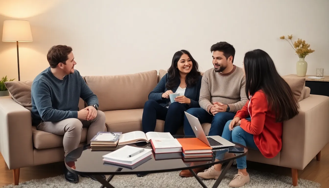parents discussing teenage development in a cozy living room.
