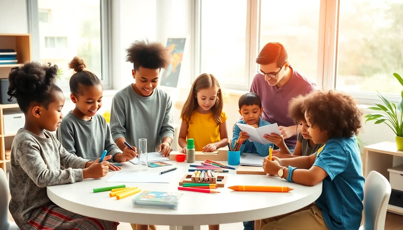diverse students engaged in alternative education activities in a modern classroom.